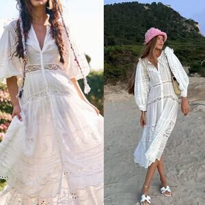 Loveshackfancy Titania Embroidered Midi Boho White Dress 00